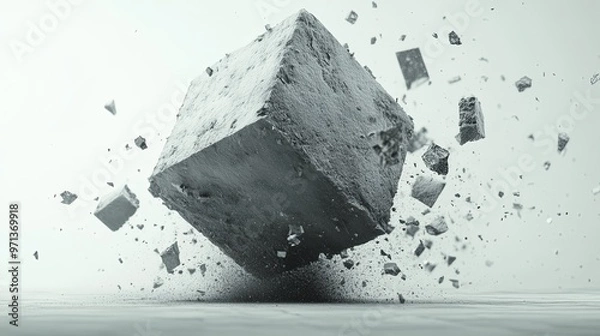 Fototapeta Crumbling Cube: A Moment of Destruction