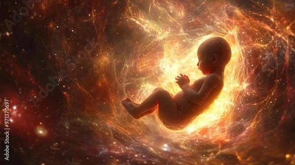 Fototapeta Cosmic Beginning: A Baby in the Womb of the Universe
