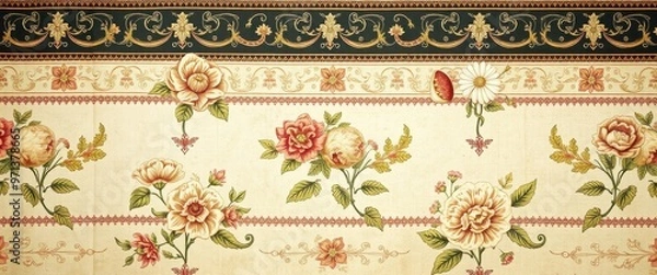 Obraz Vintage Floral Wallpaper with Intricate Scrollwork Design