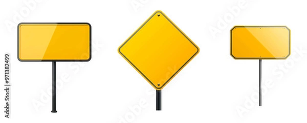 Fototapeta Set of blank yellow road signs, isolated on transparent background. PNG element.