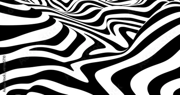 Obraz Abstract black and white optical illusion pattern with wavy zebra stripes. High contrast monochrome design ideal for backgrounds, textures, modern art.