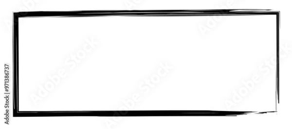 Fototapeta Black grunge rectangle empty frame with rough texture, isolated on transparent or white background, vector illustration