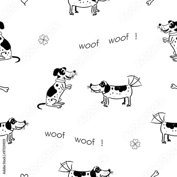 Obraz The seamless pattern with two funny dogs