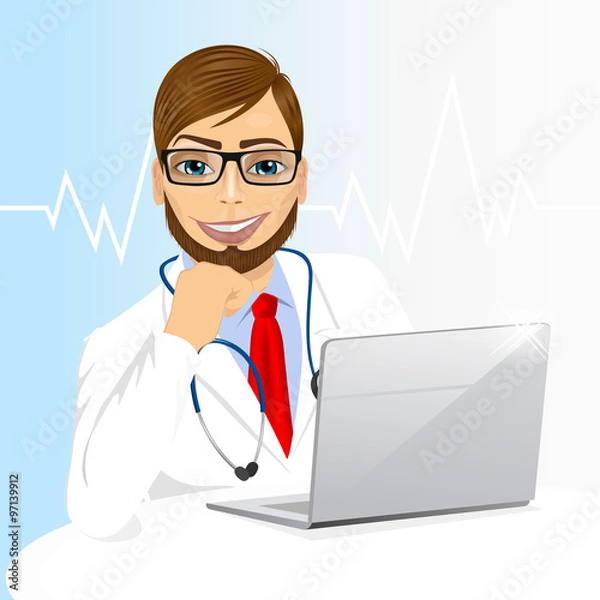 Obraz young doctor using his laptop computer