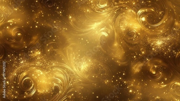 Obraz Legendary gold wallpaper with polished, shiny bright accents in elegant swirling patterns, softly glowing