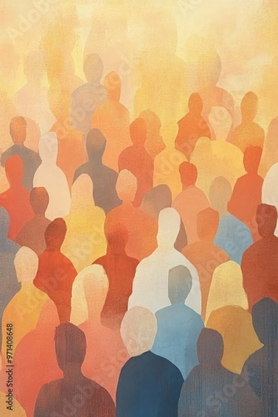 Fototapeta Abstract crowd of colorful silhouetted figures