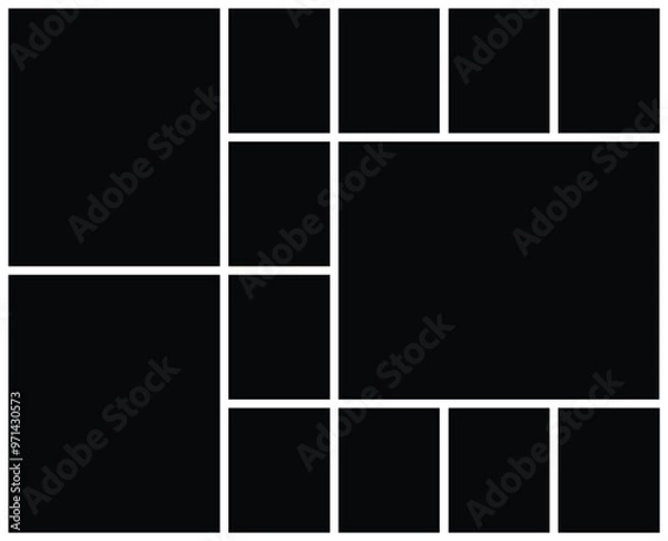 Fototapeta Empty collage grid rectangle photo frame template vector background illustration 