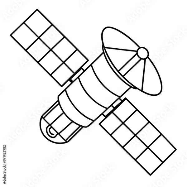 Fototapeta space satellite outline coloring book page line art drawing