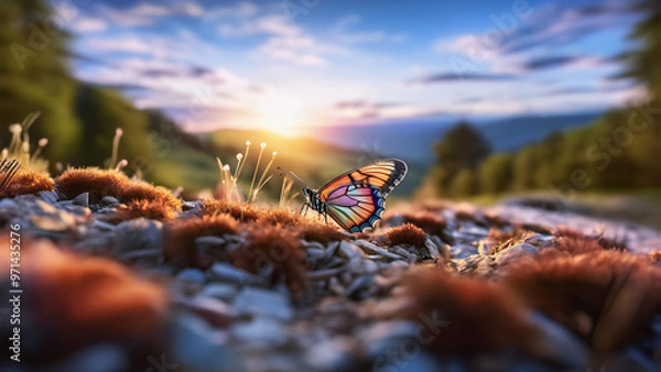 Fototapeta Explore the radiant beauty of butterfly wings as they shimmer in natural light. This stunning image captures the intricate colors and patterns.