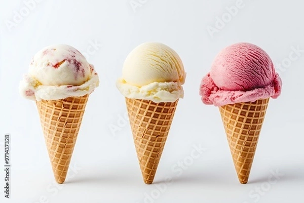 Fototapeta Ice cream cones with various flavors isolated on background