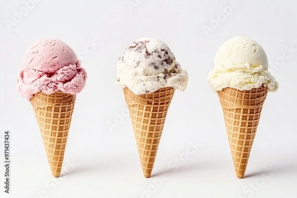 Fototapeta Ice cream cones with various flavors isolated on background