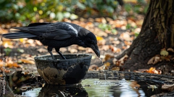 Fototapeta crowned night heron, crows are eating and drinking in the forest