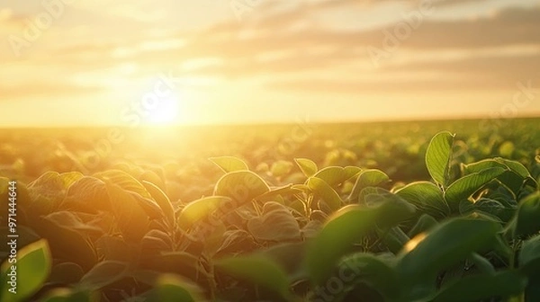 Fototapeta Sunrise Over Green Fields