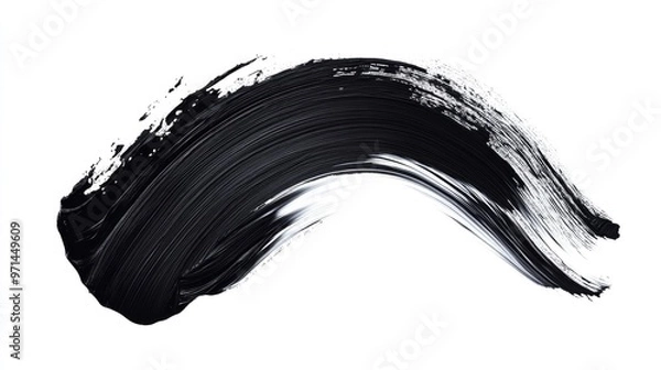 Fototapeta Abstract black brush stroke with dynamic curves on a clean white background, modern art concept
