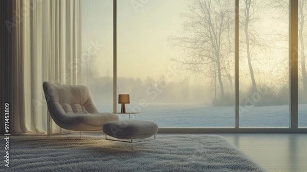 Fototapeta Cozy Chair with a View: Winter Landscape Through a Window