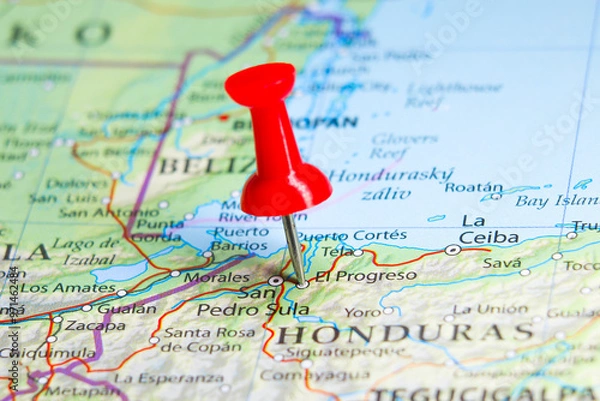 Fototapeta El Progreso, Honduras pin on map