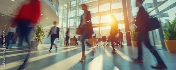 Obraz Process of human resource management blurred, banner panorama. Generative AI.