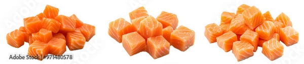 Fototapeta Fresh Raw Salmon Cubes Isolated on Transparent Background – Perfect for Sashimi, Sushi, and Culinary Menus