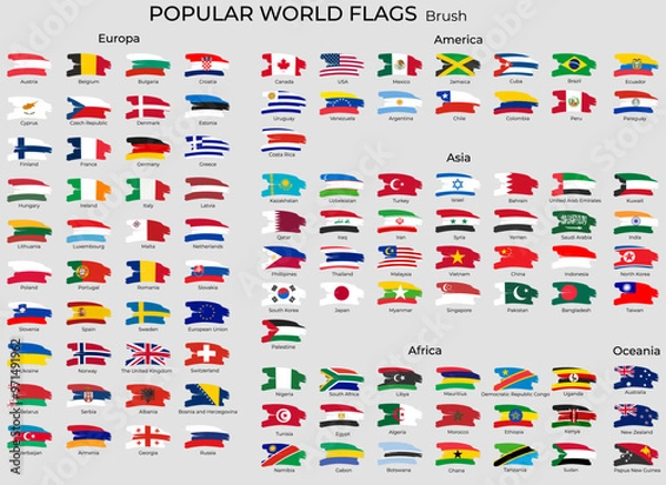 Obraz World flags with brush paint textured. World Flags - brush grunge flat icons.
