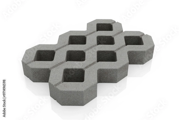 Obraz Concrete grass paver. Single openwork grid plate isolated on white background - 3d rendering