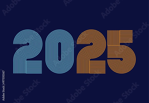 Fototapeta Happy New Year 2025 Blue And Orange Lines Art Design Abstract Illustration Vector