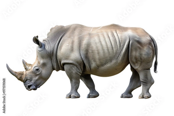 Fototapeta Unique rhinoceros with a striking profile and intricate skin patterns isolated on transparent background