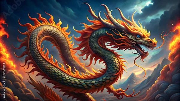 Obraz Dramatic scene of a dragon