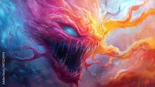 Fototapeta  A tight shot of a dragON's fiery maw, emitting copious amounts of flame and billowing smoke