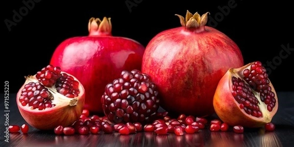 Fototapeta Pomegranate whole and slice with seeds isolated