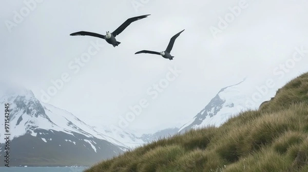 Obraz Majestic Birds Soaring Over Snowy Mountains