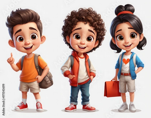 Fototapeta children in uniform adorable cartoon style 3d realistic cartoons 3d render 3d illustration