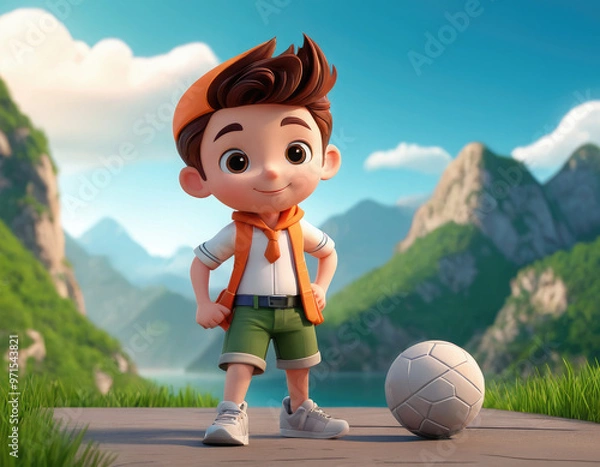 Fototapeta child playing with ball adorable cartoon style 3d realistic cartoons 3d render 3d illustration