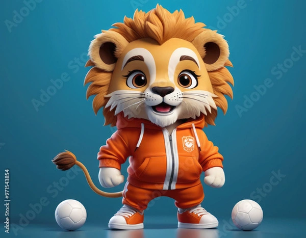 Fototapeta tiger cub with ball adorable cartoon style 3d realistic cartoons 3d render 3d illustration