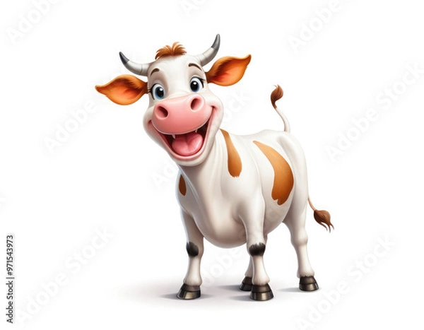 Fototapeta cow isolated on white background adorable cartoon style 3d realistic cartoons 3d render 3d illustration