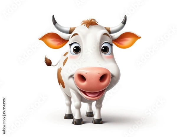 Fototapeta cow isolated on white adorable cartoon style 3d realistic cartoons 3d render 3d illustration