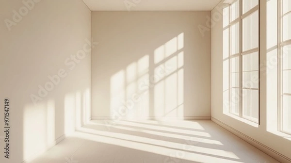Obraz Empty room, seamless white walls, soft shadows, generative ai