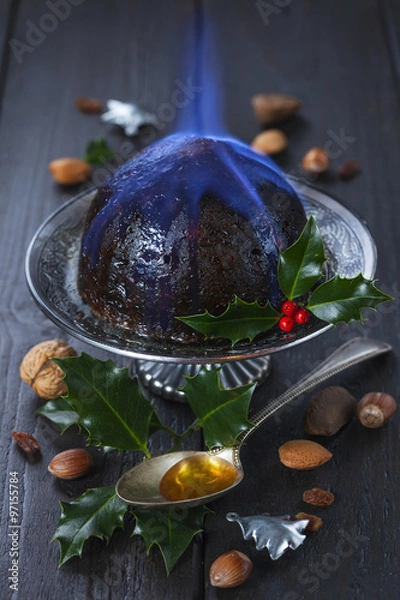 Obraz Christmas pudding with holly twig
