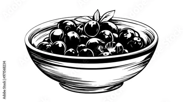 Fototapeta A ceramic dish filled with fruit compote, set on a wooden dining table, vector illustration art