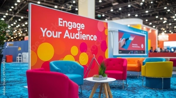 Obraz Conference Room with Colorful Chairs and  Engage Your Audience  Sign