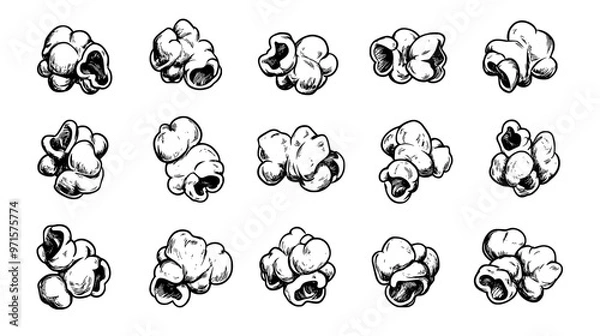 Fototapeta A collection of popcorn kernels coated in a thin layer of caramel with a uniform texture, vector illustration art