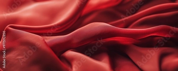 Fototapeta Red silk fabric flowing creating wavy shapes background