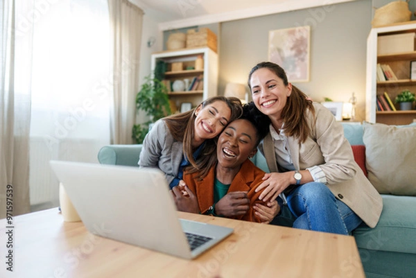 Obraz Diverse Friends Engage in Virtual Connection at Home
