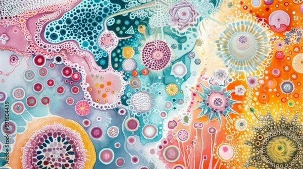 Fototapeta Microorganisms Forming Complex Patterns Under the Microscope