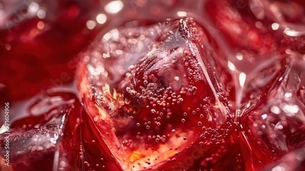 Fototapeta Close-up of glistening red jelly with bubbles, showcasing texture and color.