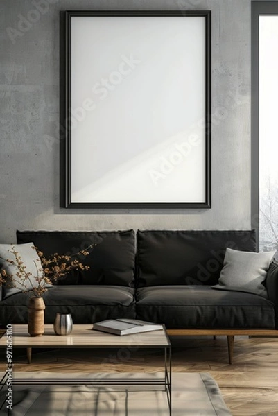 Fototapeta Minimalist and Modern Living Room with Sleek Furniture and Warm Lighting