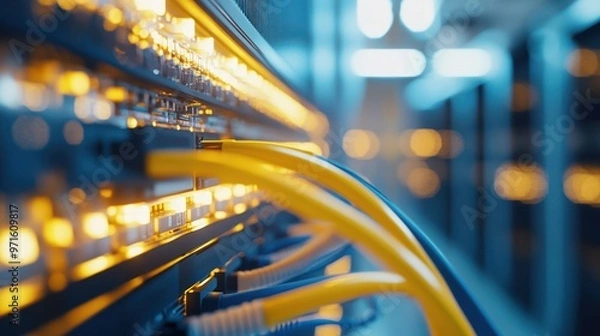 Obraz Network Cables Connected to Server in a Data Center