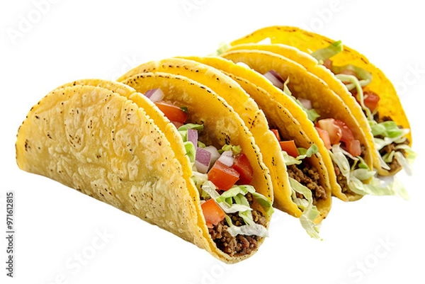 Fototapeta Spicy tacos with a mix of seasoned meat and fresh, crisp toppings isolated on transparent background