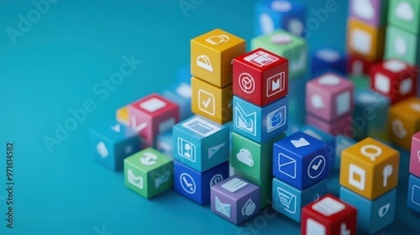 Obraz Colorful Blocks with App Icons