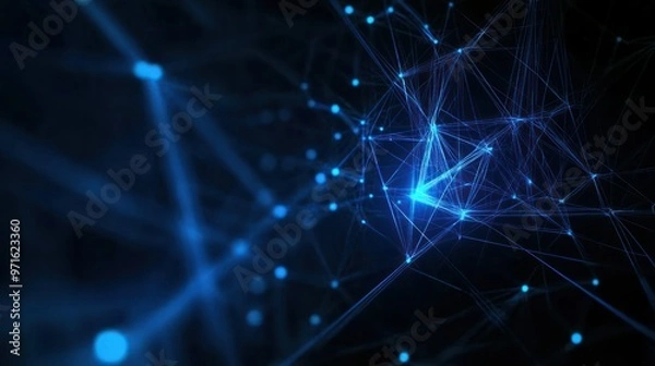 Fototapeta Abstract blue network visualization representing data connections and technology.