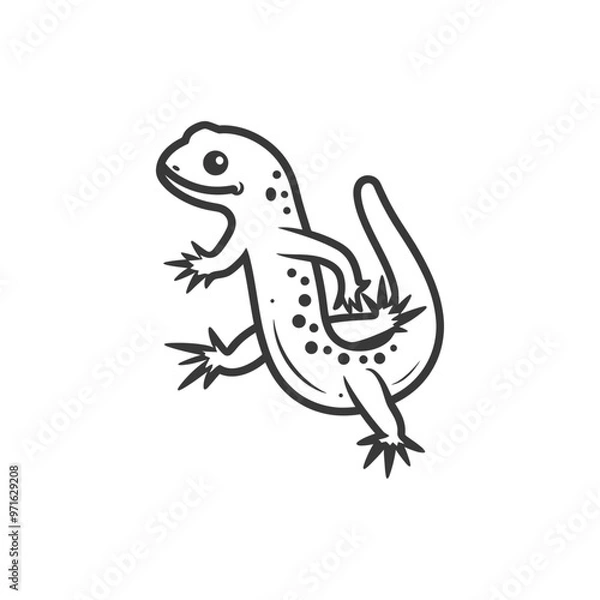 Fototapeta Black and White Line Drawing of a Spotted Lizard